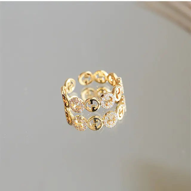 2023 Plated Trendy Light Luxury Adjustable Ring Women's Niche Design Word Fashion Personality Index Finger Ring Jewelry