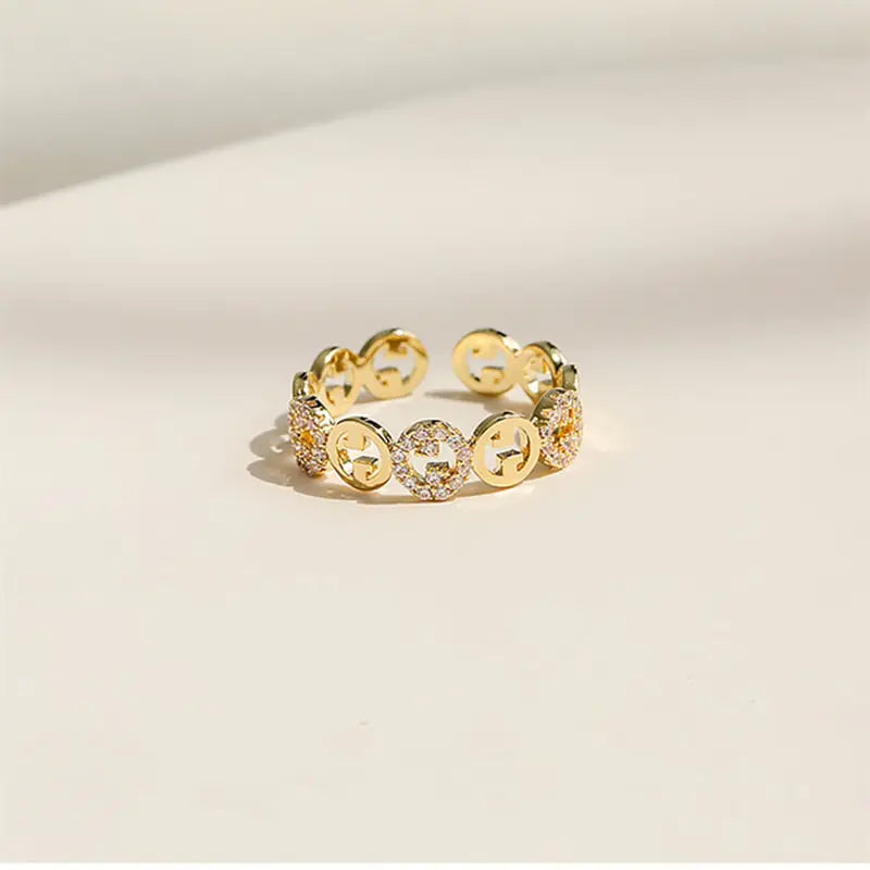 2023  Plated Trendy Light Luxury Adjustable Ring Women&#39;s Niche Design Word Fashion Personality Index Finger Ring Jewelry