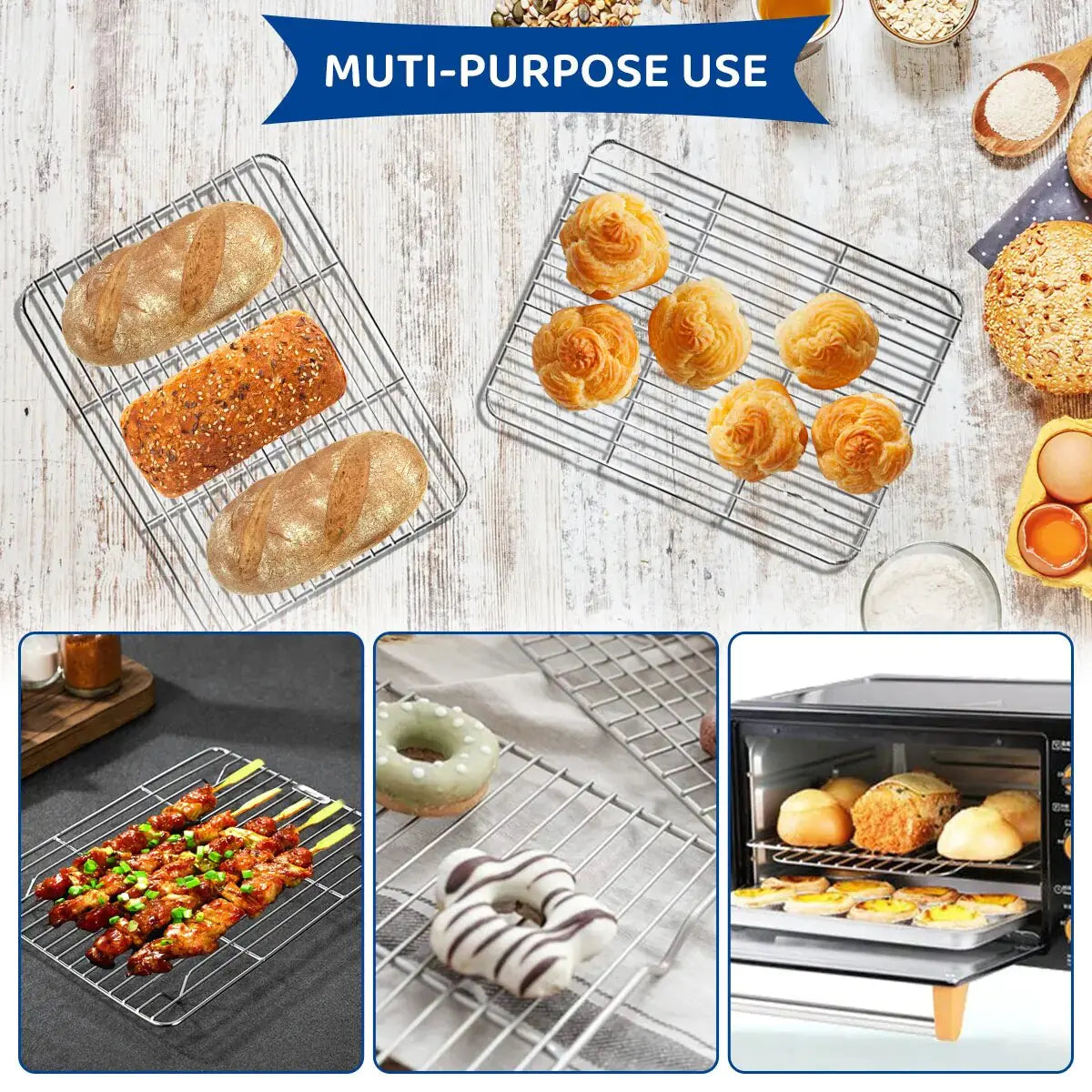 2pcs Steel Non-Stick Baking & Cooling Rack